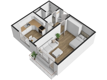 3D půdorys - Prodej bytu 1+1 v družstevním vlastnictví 35 m², Ostrava