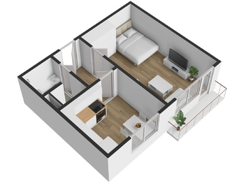 3D půdorys - Prodej bytu 1+1 v družstevním vlastnictví 35 m², Ostrava