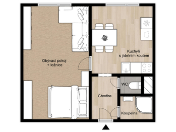 půdorys - Pronájem bytu 1+1 v osobním vlastnictví 39 m², Plzeň