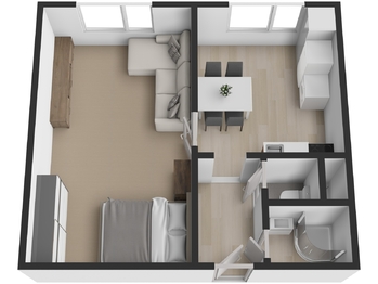 půdorys - Pronájem bytu 1+1 v osobním vlastnictví 39 m², Plzeň