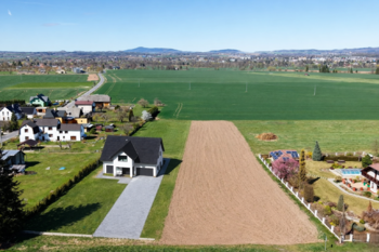 vizualizace rodinného domu na pozemku - Prodej pozemku 3715 m², Modřišice 