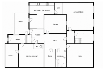 Půdorys přízemí - Prodej domu 135 m², Kostice