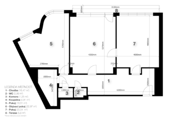 2D půdorys - Prodej bytu 3+kk v osobním vlastnictví 88 m², Praha 1 - Nové Město
