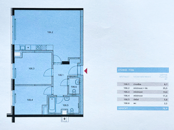 půdorys - Prodej bytu 3+kk v osobním vlastnictví 80 m², Horoměřice