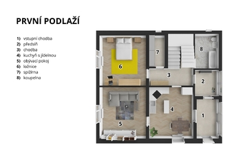 Orientační půdorys 1.podlaží - Prodej domu 130 m², Tupadly