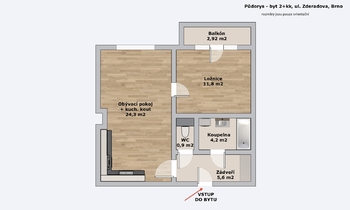 Pronájem bytu 2+kk v osobním vlastnictví 49 m², Brno