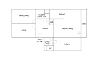 orientační půdorys - Prodej bytu 4+1 v osobním vlastnictví 93 m², Kladno