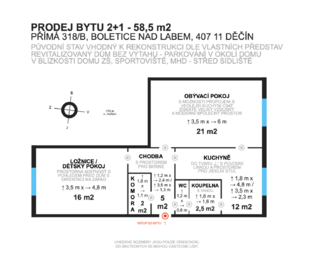 Prodej bytu 2+1 v osobním vlastnictví 59 m², Děčín