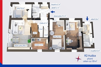 1.NP - Prodej domu 147 m², Hudlice