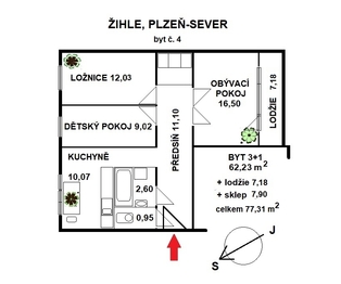 Prodej bytu 3+1 v osobním vlastnictví 62 m², Žihle