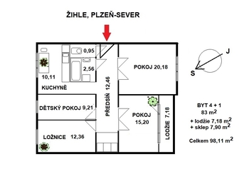 Prodej bytu 4+1 v osobním vlastnictví 83 m², Žihle