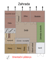 Orientační půdorys. - Prodej zemědělského objektu 455 m², Zálší