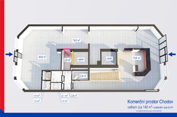 Pronájem obchodních prostor 140 m², Praha 4 - Chodov