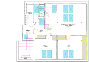 Půdorys bytové jednotky.  - Pronájem bytu 3+kk v osobním vlastnictví 82 m², Praha 9 - Čakovice