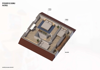 Půdorys 3D 2. patra Kersko - Prodej chaty / chalupy 138 m², Hradištko
