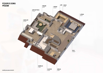 Půdorys 3D 1. patra Kersko - Prodej chaty / chalupy 138 m², Hradištko