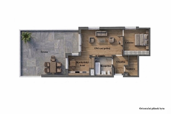 Orientační plánek bytu - Prodej bytu 2+kk v družstevním vlastnictví 61 m², Praha 10 - Štěrboholy