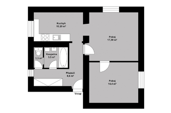 Orientační půdorys - Prodej bytu 2+1 v osobním vlastnictví 55 m², Kolín