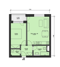 půdorys - Prodej bytu 2+kk v osobním vlastnictví 48 m², Praha 10 - Uhříněves