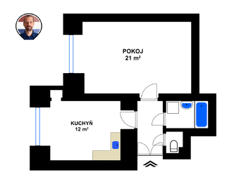 Půdorys - Vršovické náměstí - Prodej bytu 1+1 v osobním vlastnictví 42 m², Praha 10 - Vršovice