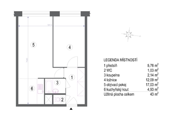 půdorys - Prodej bytu 2+kk v osobním vlastnictví 43 m², Praha 5 - Stodůlky