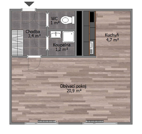 Půdorys - Pronájem bytu 1+1 v osobním vlastnictví 31 m², Nymburk