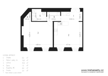3D půdorys - Pronájem 2+kk, Zborovská 814/19, Praha - Smíchov - Pronájem bytu 2+kk v osobním vlastnictví 56 m², Praha 5 - Smíchov