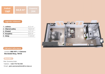 Pronájem bytu 2+kk v osobním vlastnictví 36 m², Ostrava