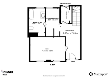 Půdorys 1. NP - Prodej domu 95 m², Jáchymov