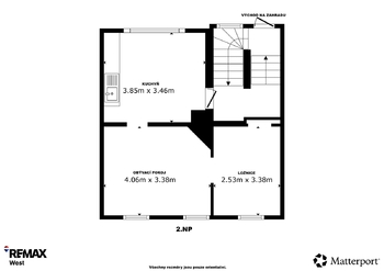 Půdorys 2. NP - Prodej domu 95 m², Jáchymov