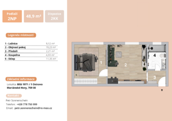 Pronájem bytu 2+kk v osobním vlastnictví 36 m², Ostrava