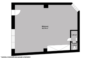 Orientační půdorys - Prodej obchodních prostor 61 m², Poděbrady