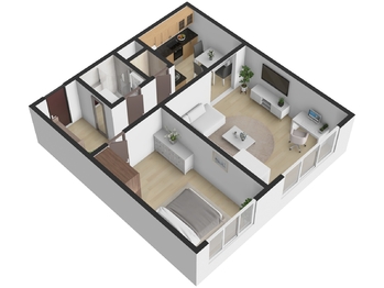 Půdorys 3D - Prodej bytu 2+1 v osobním vlastnictví 50 m², Havířov