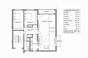 plánek - Prodej bytu 4+1 v osobním vlastnictví 85 m², Slaný