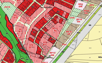 pohled na pozemek - zařazení v plochách - Prodej pozemku 1397 m², Písková Lhota