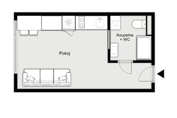 Orientační půdorys - Pronájem bytu 1+kk v osobním vlastnictví 21 m², Kolín