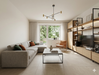 Vizualizace obývacího pokoje - Prodej bytu 3+1 v družstevním vlastnictví 89 m², Hulín