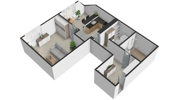 Půdorys 3D - Pronájem bytu 1+1 v osobním vlastnictví 56 m², Ostrava