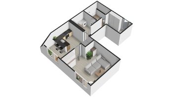Půdorys 3D - Pronájem bytu 1+1 v osobním vlastnictví 56 m², Ostrava