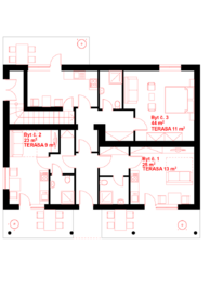 Možná varianta 1. NP, 2x 1+kk, 1x 2+kk - Prodej ubytovacího zařízení 420 m², Břeclav