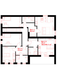 Možná varianta 2. NP, 2x 2+kk, 1x 1+kk - Prodej ubytovacího zařízení 420 m², Břeclav