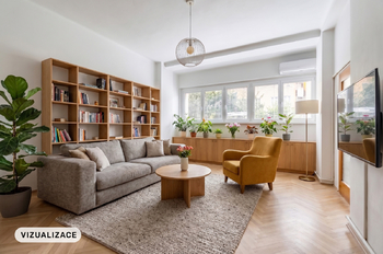 Vizualizace obývacího pokoje - pokoj 3 - Prodej bytu 3+1 v osobním vlastnictví 103 m², Praha 4 - Nusle