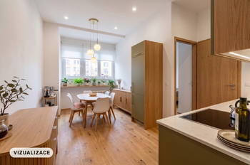 Vizualizace kuchyně - pohled 1  - Prodej bytu 3+1 v osobním vlastnictví 103 m², Praha 4 - Nusle