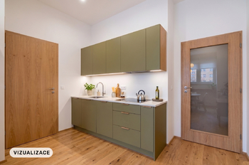 Vizualizace kuchyně - pohled 2 - Prodej bytu 3+1 v osobním vlastnictví 103 m², Praha 4 - Nusle