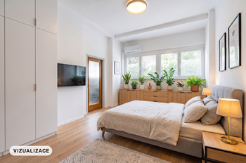 Vizualizace ložnice - pokoj 2 - Prodej bytu 3+1 v osobním vlastnictví 103 m², Praha 4 - Nusle