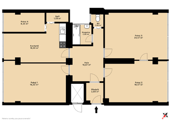 Půdorys bytu - Prodej bytu 3+1 v osobním vlastnictví 103 m², Praha 4 - Nusle