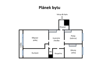 Plánek bytu - Prodej bytu 3+1 v osobním vlastnictví 89 m², Praha 6 - Řepy