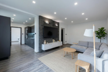 Vizualizace obývacího pokoje - Prodej bytu 3+kk v osobním vlastnictví 62 m², Netolice