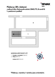 Půdorys 2D s kótami - 1.PP - Prodej domu 259 m², Kroměříž