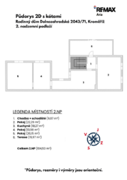 Půdorys 2D s kótami - 2.NP - Prodej domu 259 m², Kroměříž